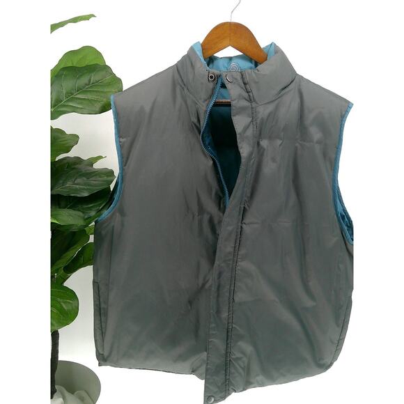 OP Ocean Pacific Men's Teal/Gray Quilted Zip Up Reversible Puffer Vest Large - Picture 5 of 9
